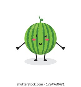 wink watermelon fruit cute character mascot vector design