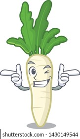 Wink white radish isolated with the mascot