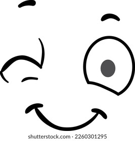 Winked eye comic face. Cartoon emotion expression