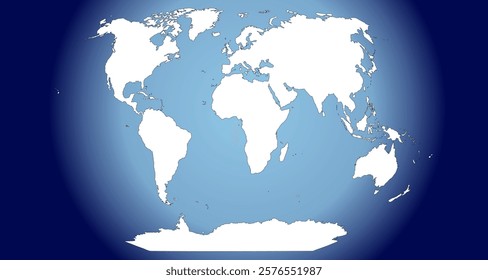 Winkel tripel projection of the planet earth with blue background. Illustration made January 25th, 2025, Zurich, Switzerland.