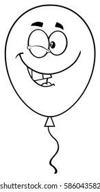 Winking Black And White Balloon Cartoon Mascot Character. Vector Illustration Isolated On White Background