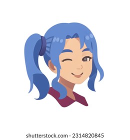 A winking blue hair girl