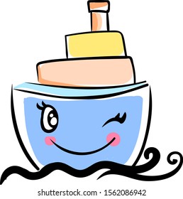 Winking boat, illustration, vector on white background.