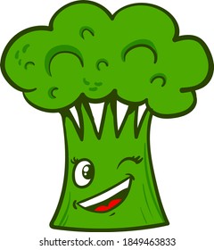 Winking broccoli, illustration, vector on white background