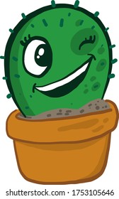 Winking cactus , illustration, vector on white background