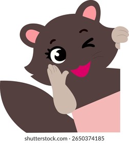 Winking Cartoon Beaver Thumbs hand drawn