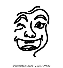 Winking Cartoon Face with Gapped Teeth and Asymmetrical Features