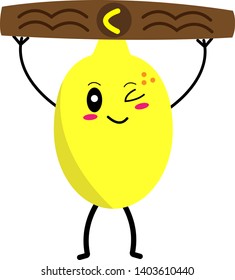 winking cartoon lemon holds champion belt over himself a yellow and bright character for design concept of vitamins and fruits