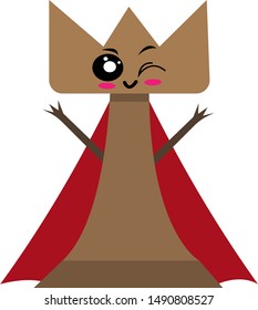 winking chess rook in a red cloak character for design on a white background board games concept