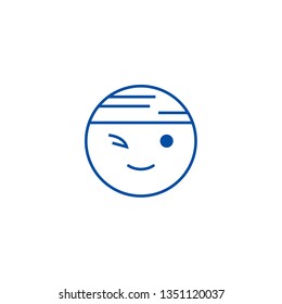 Winking chinese emoji line icon concept. Winking chinese emoji flat  vector symbol, sign, outline illustration.