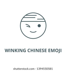 Winking chinese emoji vector line icon, linear concept, outline sign, symbol