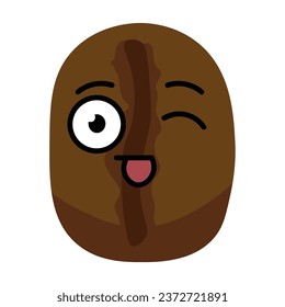 Winking coffee bean on white background