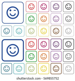 Winking color flat icons in rounded square frames. Thin and thick versions included.