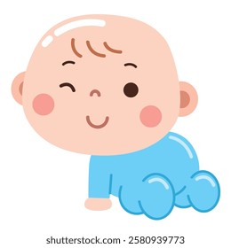 Winking Crawling Baby in Blue Onesie Illustration