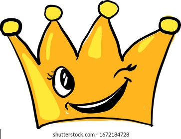 Winking crown, illustration, vector on white background.
