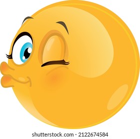 Winking cute emoji, vector image.