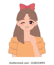 winking cute girl icon isolated