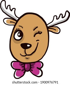 Winking deer, illustration, vector on a white background.