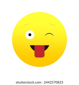 Winking emoji with tongue out. Playful, fun expression. Cheeky and happy emoticon. Vector illustration. EPS 10.