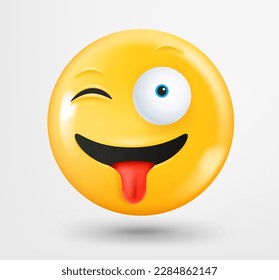 Winking emoticon 3d vector. Emoji isolated on white background 