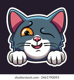 A Winking Emoticon Cat Sticker Illustration