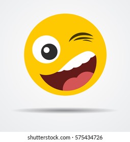 Winking emoticon in a flat design