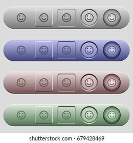 Winking emoticon icons on rounded horizontal menu bars in different colors and button styles