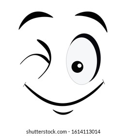 Winking emoticon isolated on white background. Blinking smile face with facial expression in flat style