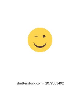 winking emoticon pixel art icon 