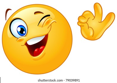 Winking emoticon showing ok sign