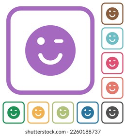 Winking emoticon solid simple icons in color rounded square frames on white background