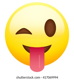 Winking emoticon with stuck out tongue isolated on white background.