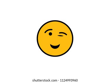 Winking emoticon yellow smiley expression vector symbol sign flirting