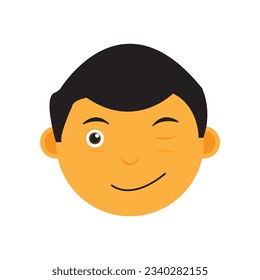 Winking eye boy expression vector illustration. emoji style art.