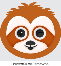 Winking Eye Cartoon Animal Sloth Face Emoji On Grey Background.