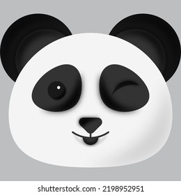 Winking Eye Cartoon Panda Bear Face Emoji On Grey Background.