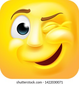 A winking eye emoji or emoticon square face 3d icon cartoon character