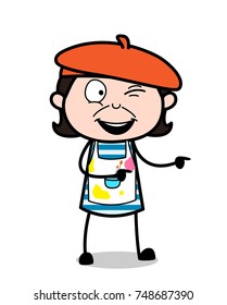 Winking Eye Face with Pointing Finger - Cartoon Artist Vector Illustration