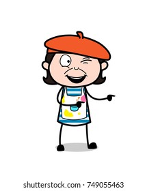 Winking Eye Face and Pointing Finger - Cartoon Artist Vector Illustration