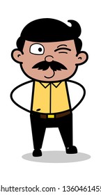 Winking Eye - Indian Cartoon Man Father Vector Illustration