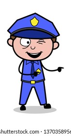 Winking Eye and Pointing Finger - Retro Cop Policeman Vector Illustration