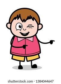 Winking Eye and Pointing - Teenager Cartoon Fat Boy Vector Illustration