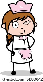 Winking Eye - Retro Cartoon Waitress Female Chef Vector Illustration