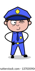 Winking Eye - Retro Cop Policeman Vector Illustration