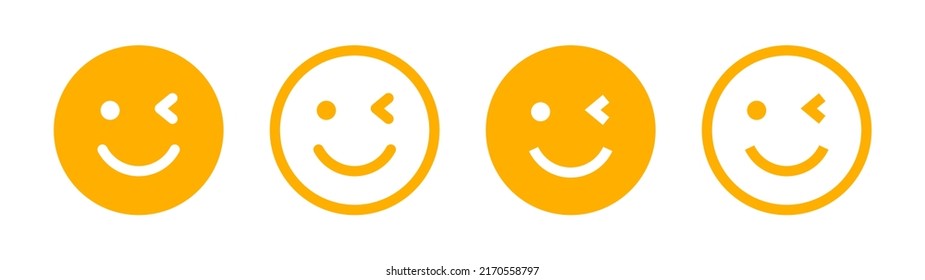 Winking eye with smiley face icon set. Wink emoticon vector illustration. Emoticon logo of a face and one eye blinking

 svg