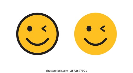 Winking eye with smiley face icon set. Wink emoticon vector illustration

