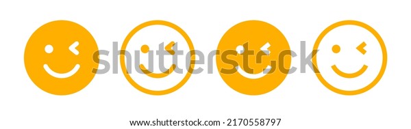 Winking\
eye with smiley face icon set. Wink emoticon vector illustration.\
Emoticon logo of a face and one eye\
blinking\
\
