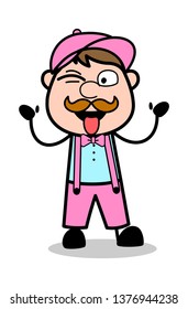 Winking Eye and Teasing - Retro Delivery Man Vendor Vector Illustration
