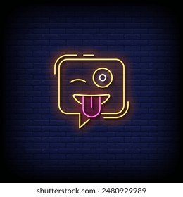 winking eyes emoji symbol neon sign vector