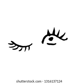 Winking eyes on white background. Grunge brush vector illustration.